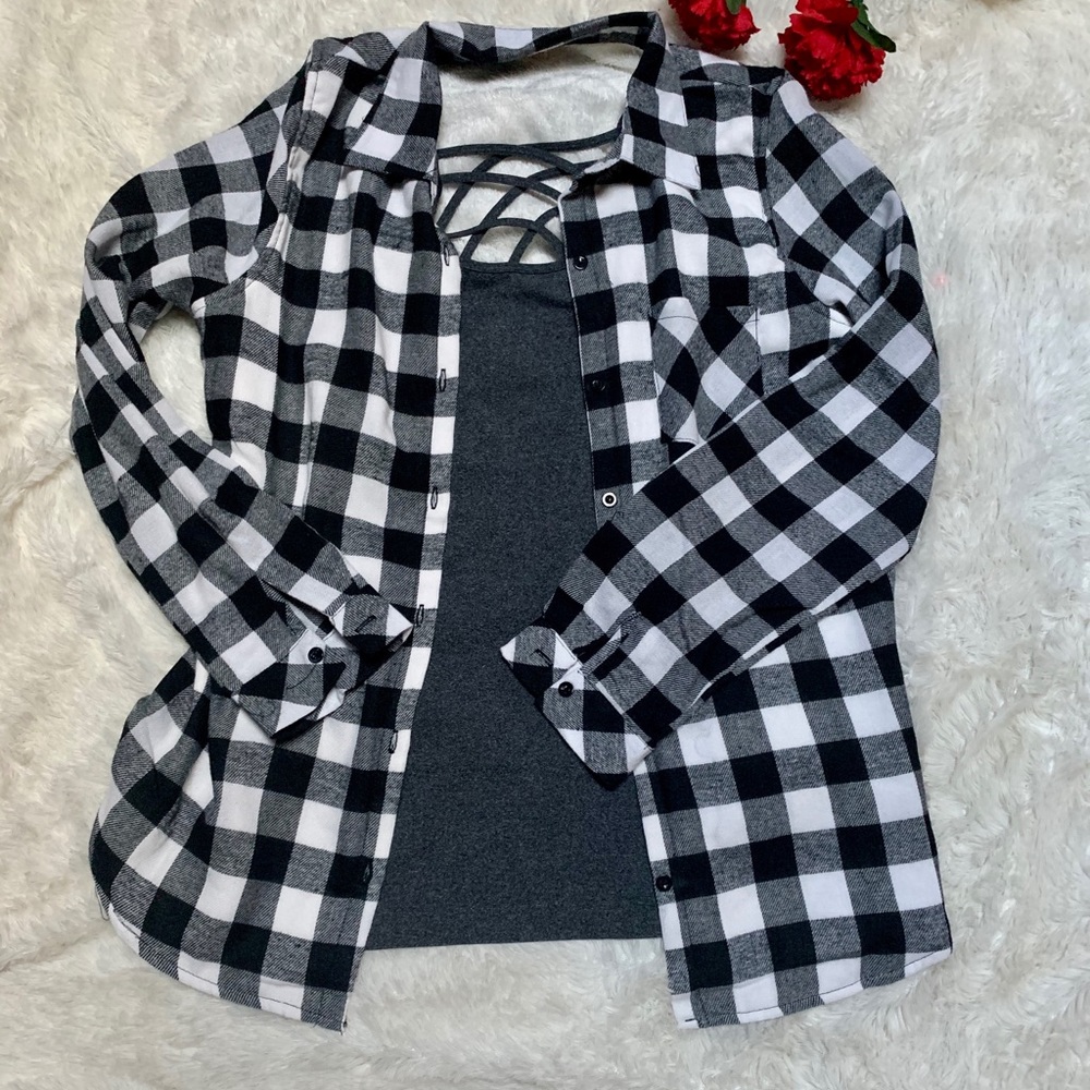 Black and White Sherpa lined Flannel Shirt